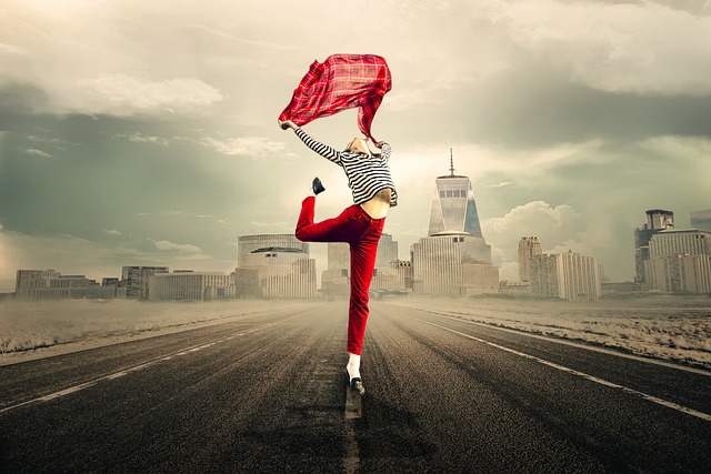 freedom, woman, road, city, happy, girl, young woman, scarf, cloth, dance, balance, joy of life, urban, photomontage, woman, road, city, city, city, happy, happy, happy, happy, happy, girl, girl, girl, dance, dance, dance, dance - hormonal health
