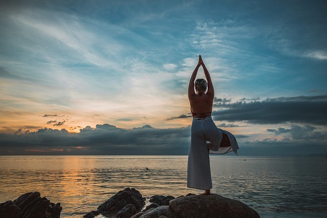 yoga, yoga pose, asana, sunset, woman, meditation, namaste, pose, meditate, healthy, nature, fitness, lifestyle, body, relax, stretch, landscape, stretching, sea, ocean, sky, clouds, international yoga day - hormonal health