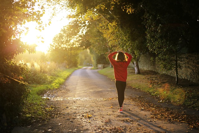 walking, fitness, girl, dawn, fall, outdoors, pathway, recreation, trees, brown  - hormonal health